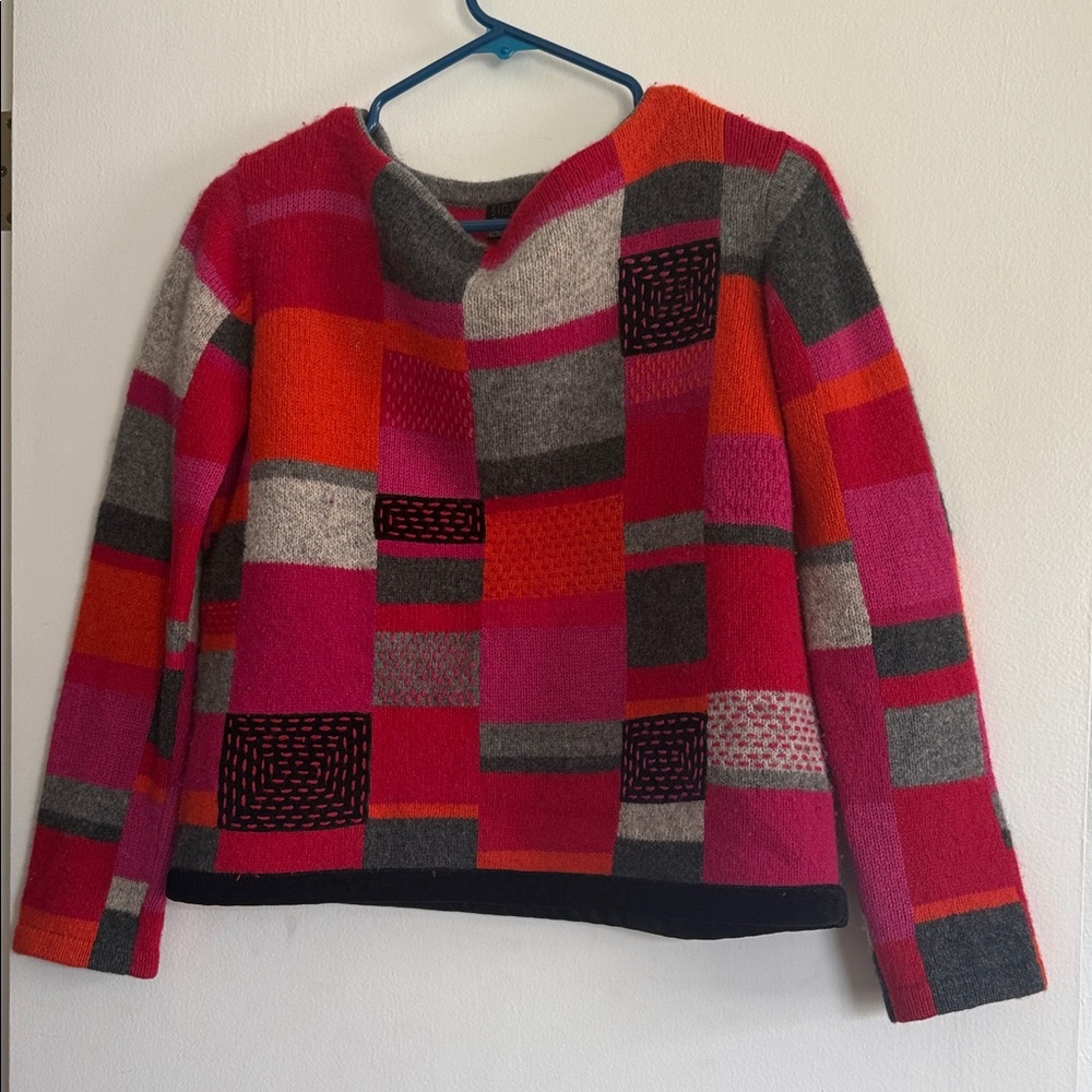 Sigrid Olsen Wool Colorblock Patchwork Women's Sweater - Pink & Red